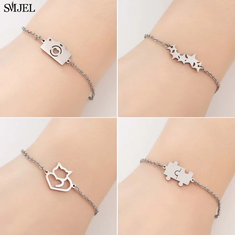 Женский браслет SMJEL из нержавеющей стали со слоном котом и звездами 2019|Браслеты с