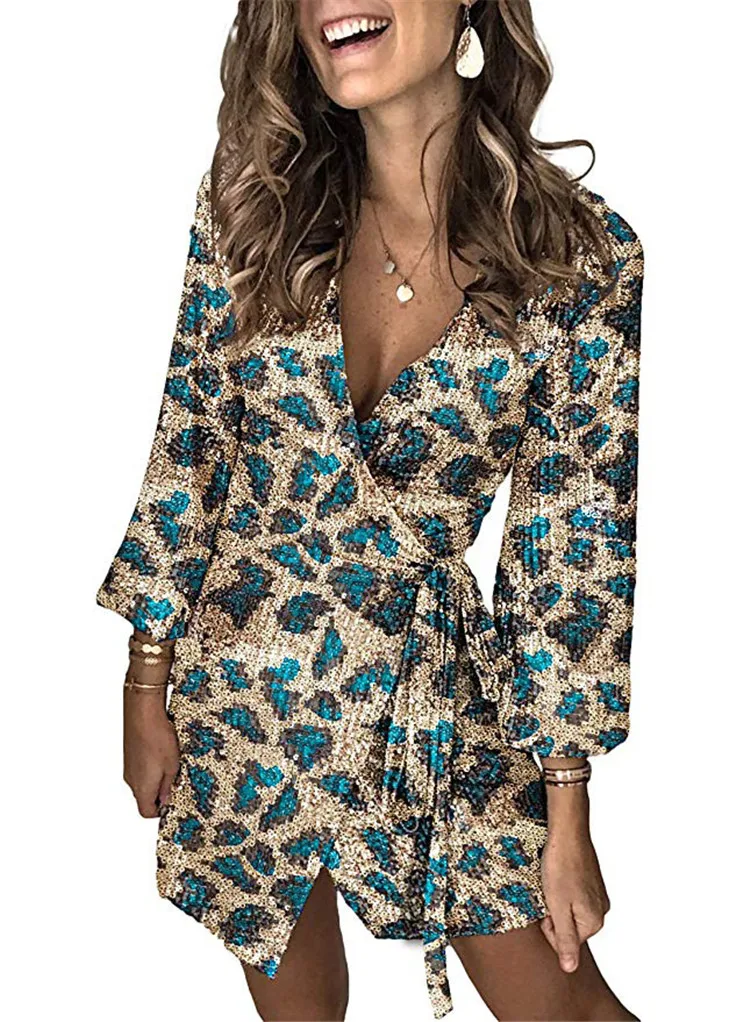 KAYOULAI Sexy Deep V Neck Sequin Dress Glittern Bodycon Nightclub Elegant Party Long Sleeve Tassel Fashion Ladies Vestidos | Женская