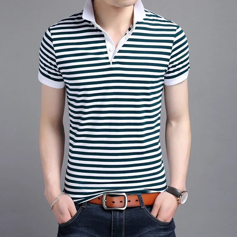 Fashion Brand Polo Shirt Men's Striped Tee Tops Grade Summer Short Sleeve Slim Fit Cotton Boys Poloshirt Casual Clothing | Мужская