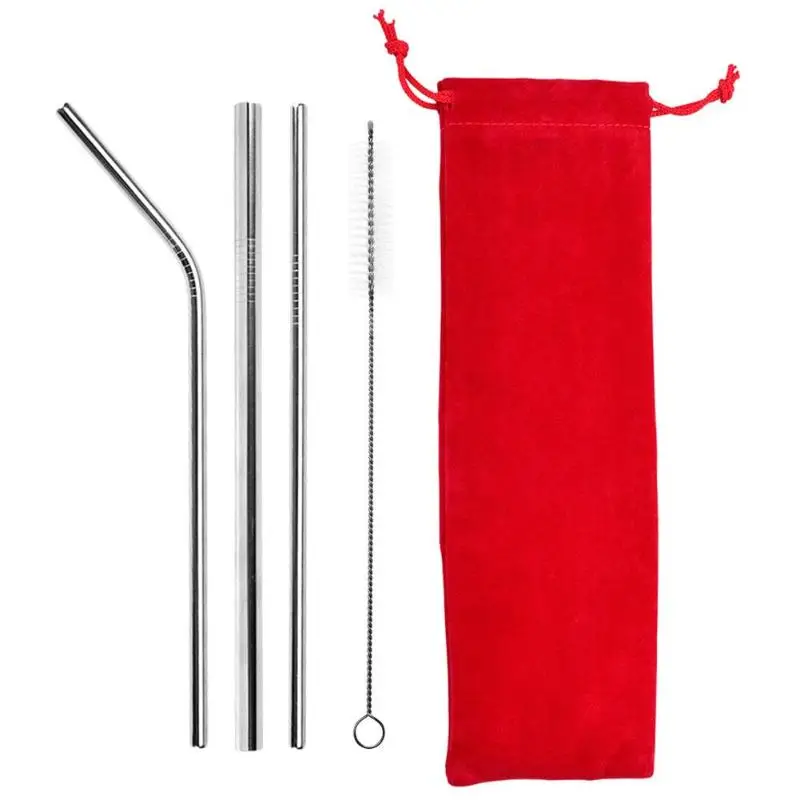 5 шт многоразовый набор питьевой соломы с чистящей щеткой фланелевый мешок