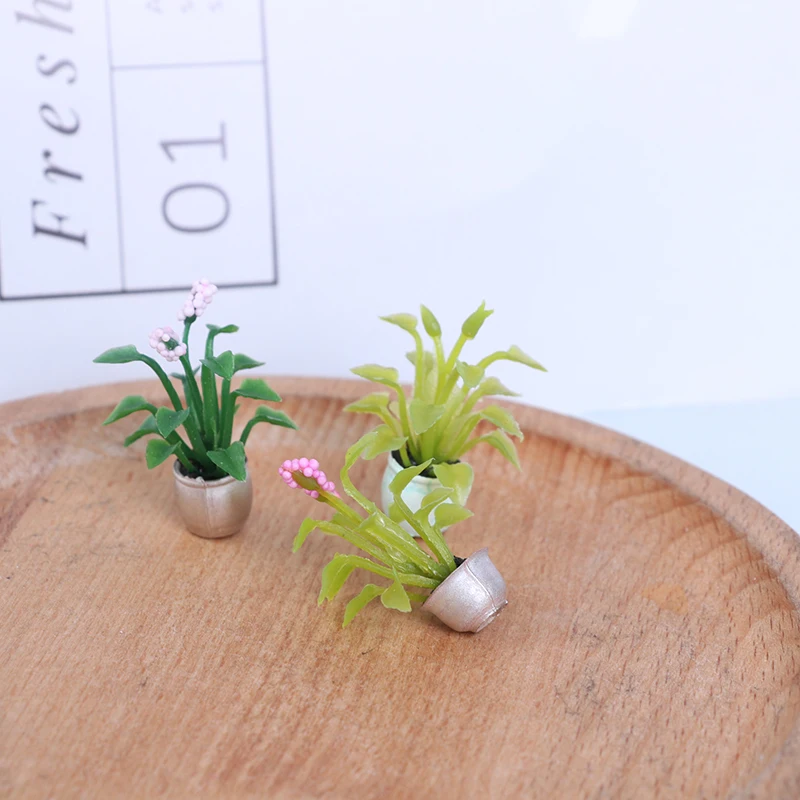 

Random 1 Pcs Mini Dollhouse Indoor Flower Pot Model With Green Plants Potted Landscape