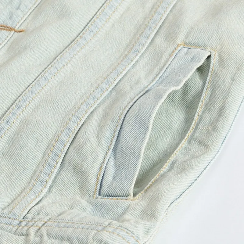 Новые летние узкие потертые джинсовые мужские классические рваные куртка без