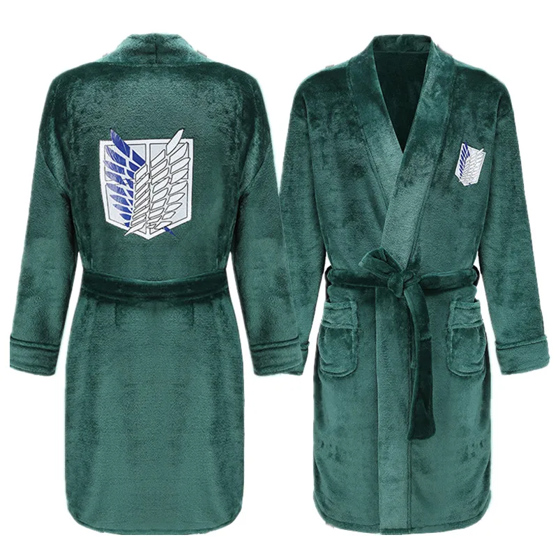 

Attack on Titan Eren Jaeger Mikasa Ackerman Cosplay Costume Adult Unisex Flannel Plush Kigurumi Pajamas Bathrobe Christmas Gifts