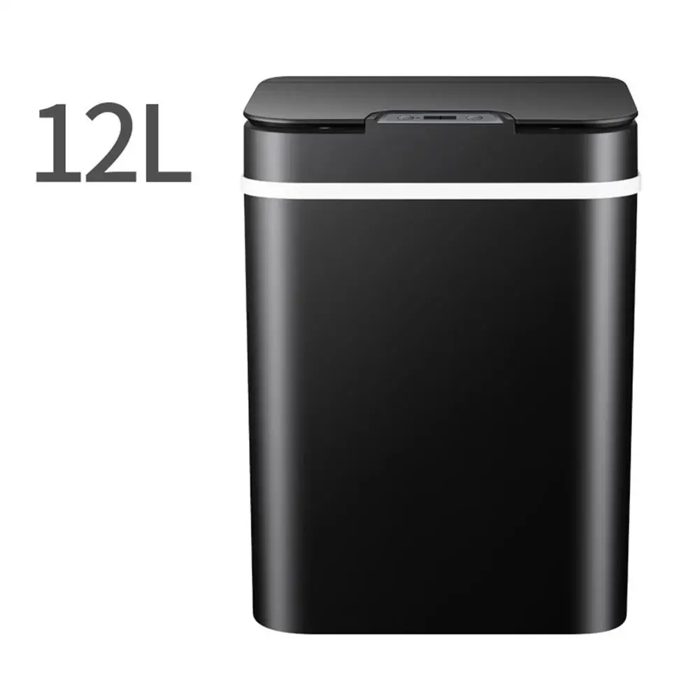 Black 12L Автоматический Бесконтактный сенсорный мусорный бак с запахом поглощающий фильтр широкий датчик открытия кухонная корзина для отходов питание от батарей - Цвет: Black