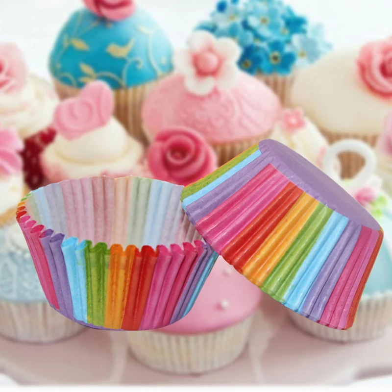 

Rainbow Paper Cake Cup Cupcake Paper Muffin Party Chocolate Tray Bakeware Stands Cupcake Cases Liners Kitchen Baking 100 PCS