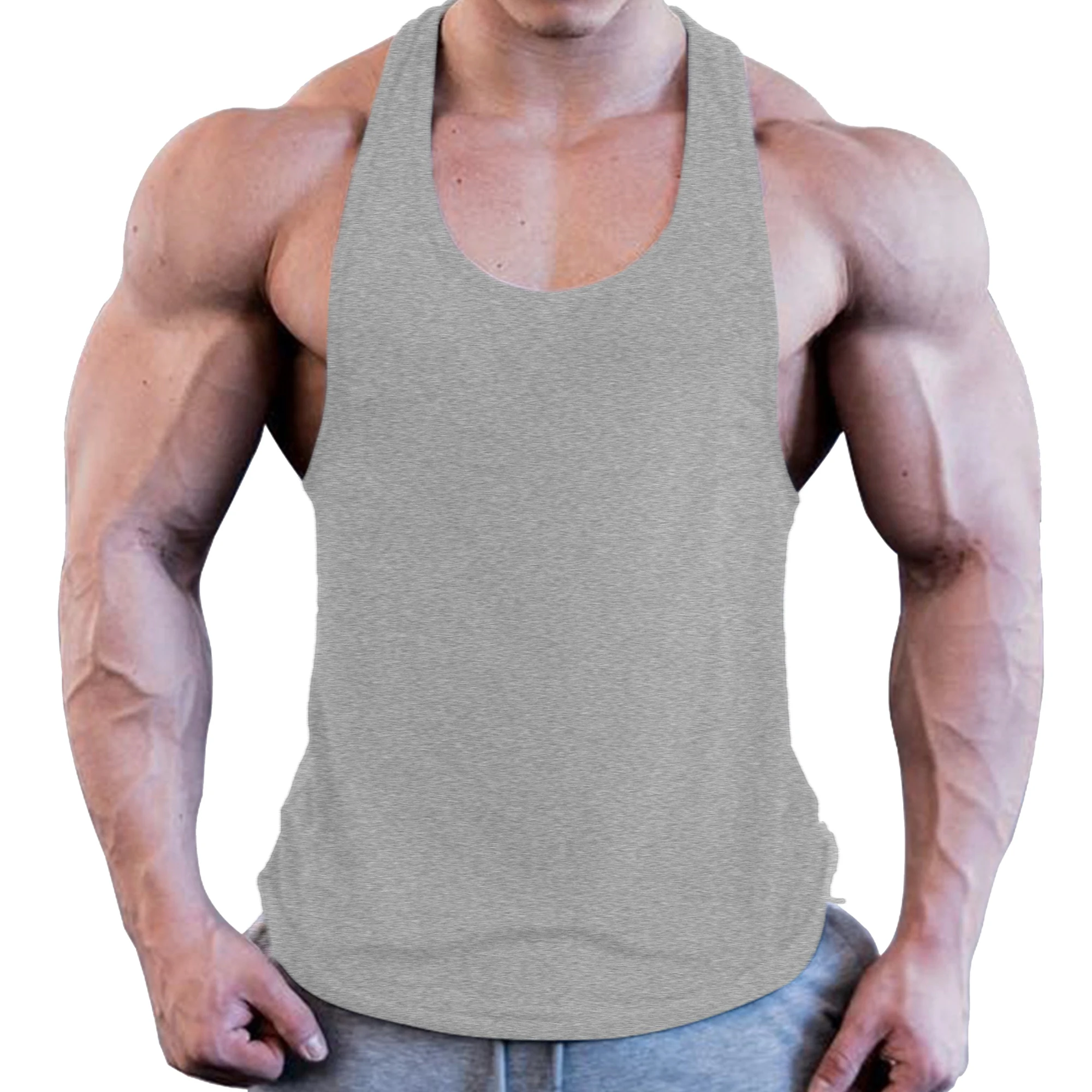 Men Gym Singlet Stringer Muscle Tank Tops Fitness Sport Shirt Y BACK Racer Workout Tops Vest images - 6