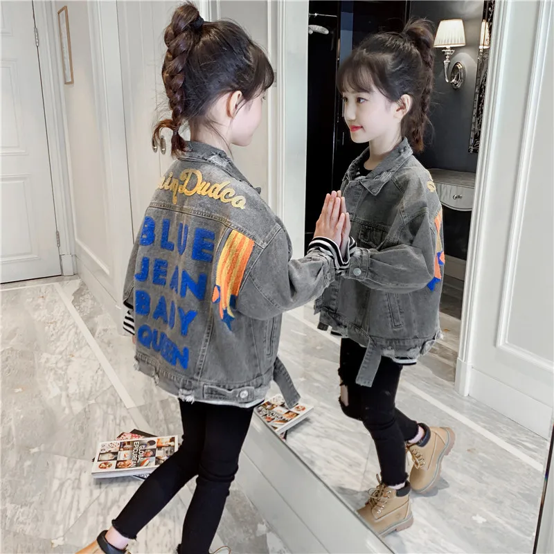 Детские джинсовые куртки с длинными рукавами для девочек Детское пальто