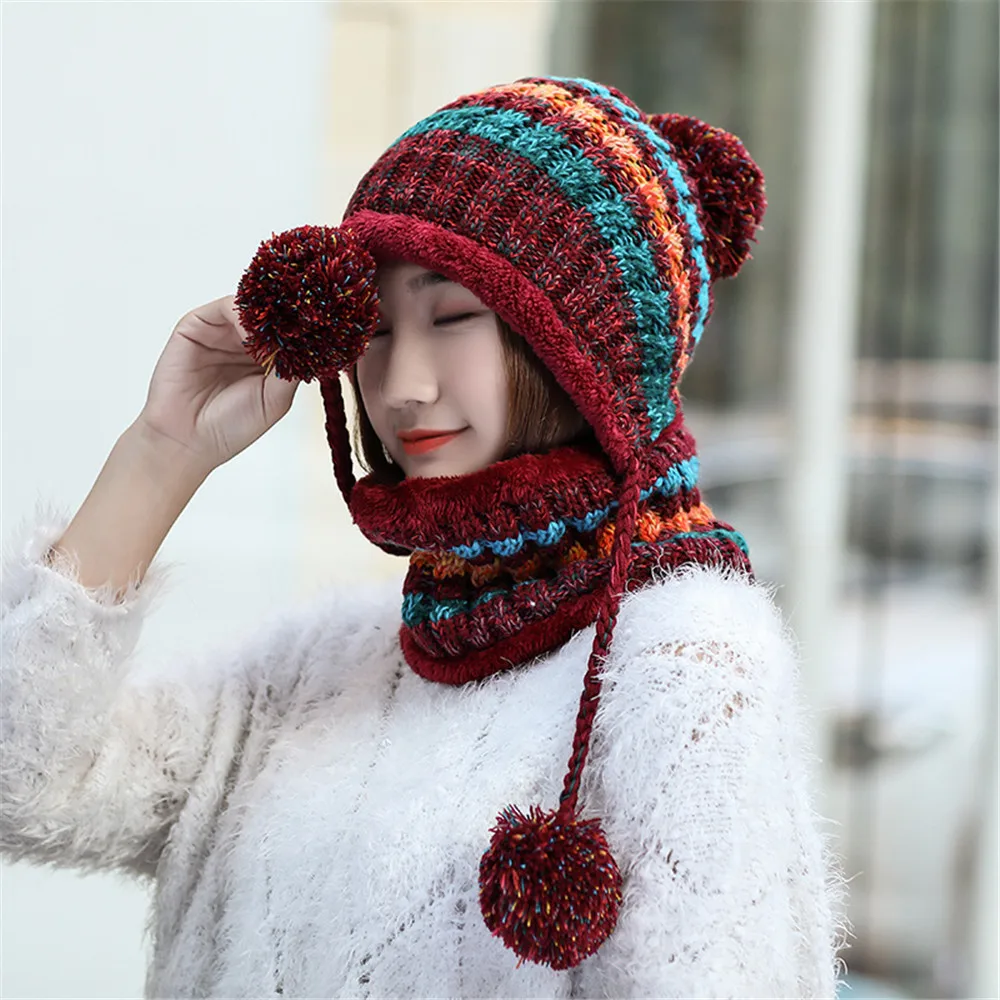 

New Autumn And Winter Warm Knitted Hat Ladies Hat Outdoor Windproof Woolen Hat Vertical Stripe Female Hat Knitted Hat
