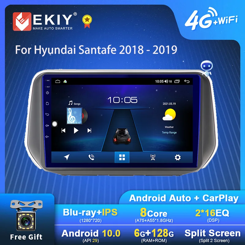 

EKIY Android 10 автомобильный радиоприемник для Hyundai Santafe 2018 - 2019 GPS Navi 1280*720 IPS DSP Carplay мультимедийный плеер стерео головное устройство