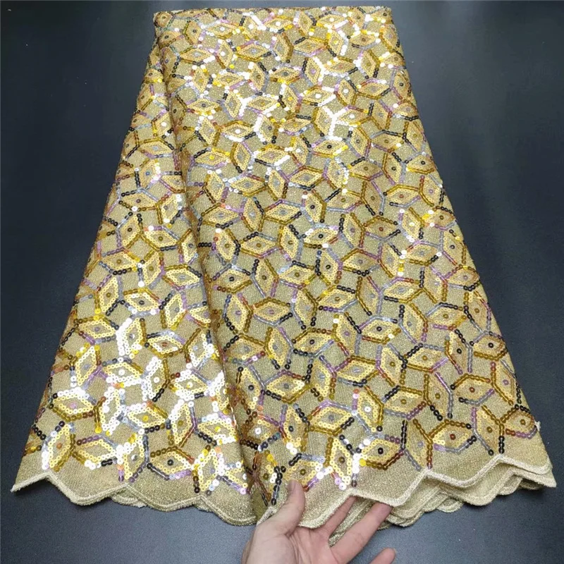 

Африканские блестки Φ 2021, высококачественное кружево, нигерийская сетчатая кружевная ткань для женщин, для вечеринки, свадьбы, 5 ярдов
