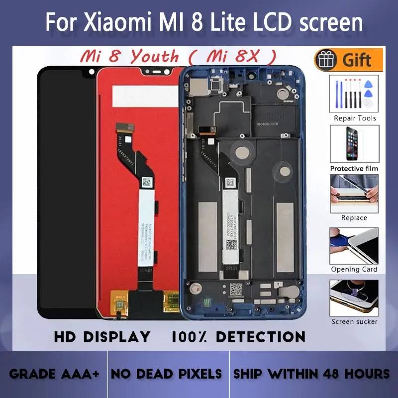 

Для XIAOMI Mi 8 Lite Mi 8X Оригинальный ЖК-экран в сборе с передним чехлом черный синий с ремонтным инструментом и закаленной пленкой