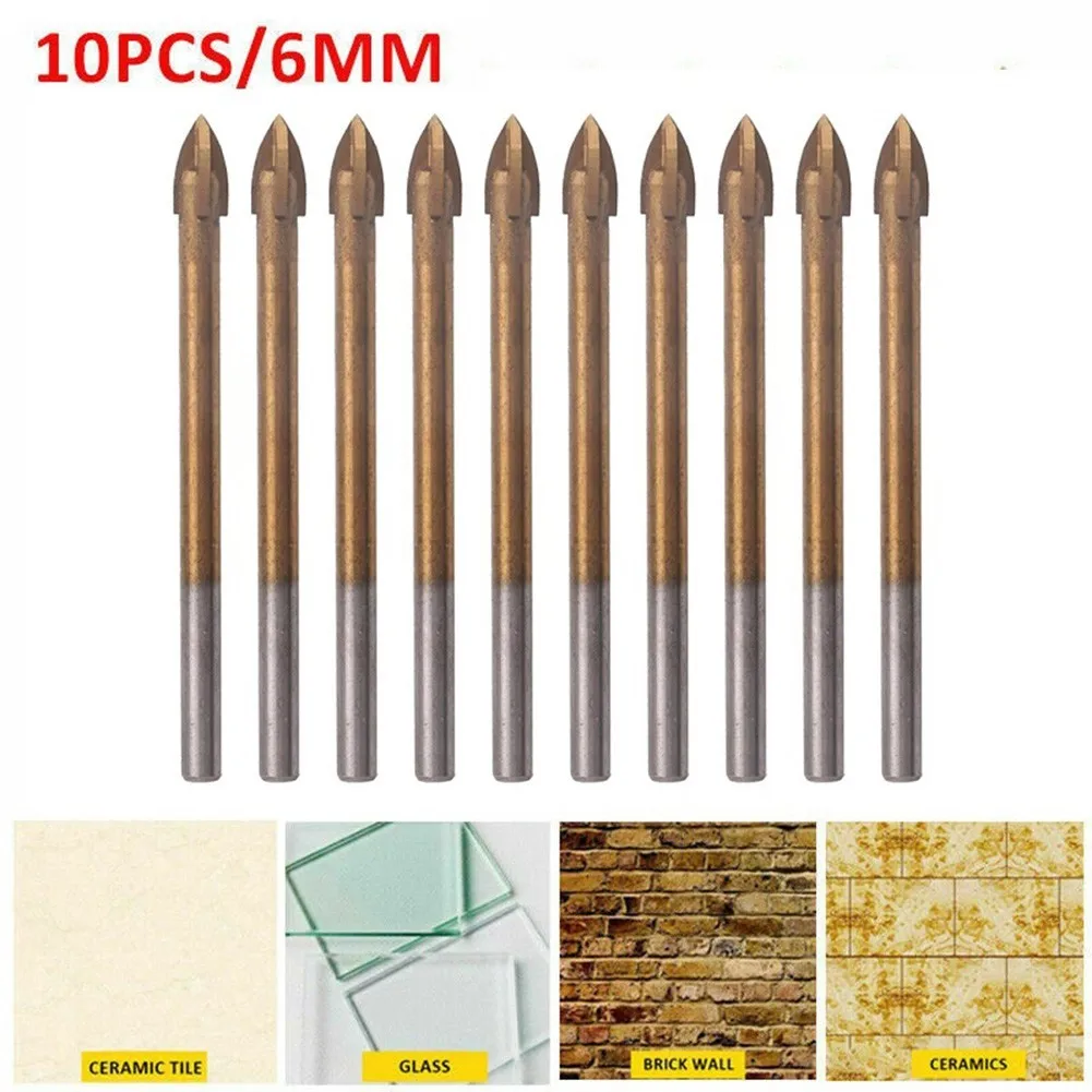 

10pcs 6mm Glass Drill Bit Hex Shank For Mable Porcelain Ceramic Tile Concrete Brick Plastic Wood Cross Spear Head