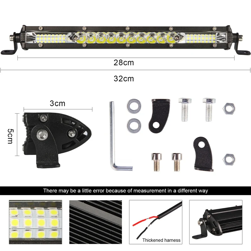 

12/13 Inch Led Bar Light 78W/90W Offroad For Trucks Spot Flood Combo ABS+LED Ultra Slim Driving Fog Lights