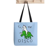 shopper to the disco unicorn riding printed tote bag women harajuku shopper handbag girl shoulder shopping bag lady canvas bag