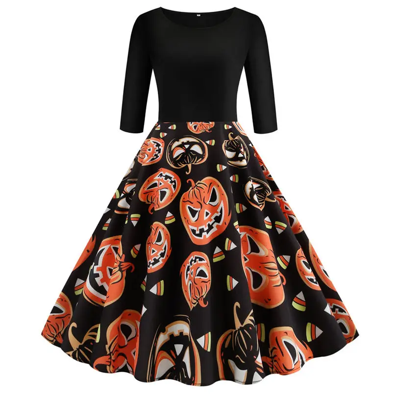 Новая мода Хэллоуин женское платье осень в винтажном стиле с длинным рукавом