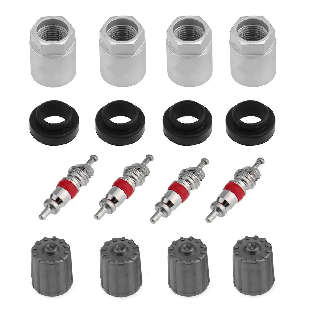 

Car TPMS Service Repair Kit AotuTire Pressure Sensor Rebuild with Nut Valve Cap Gasket Car Styling Accessories 4 Sets