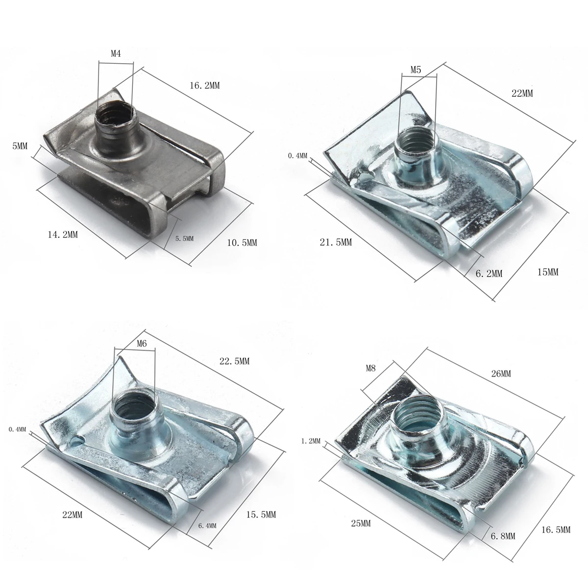

80pcs M4 M5 M6 M8 Spring Clamp Chimney U Nut Quick Clip Fastener Assortment Kit 17.8 * 10 * 2.3cm Car Motorcycle