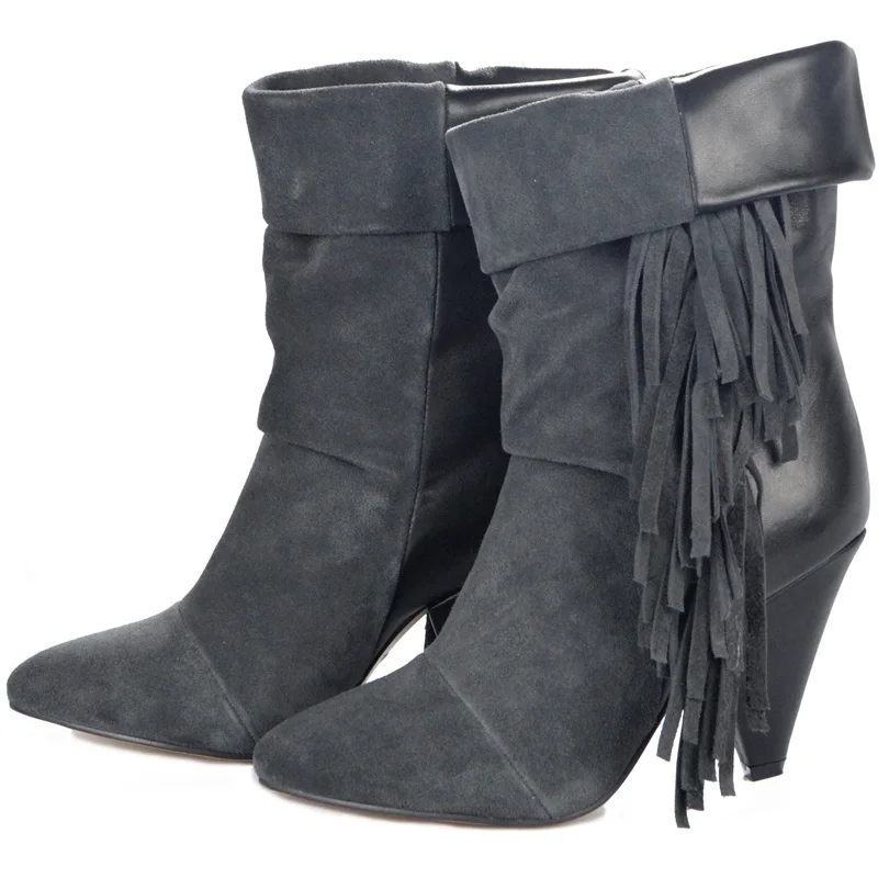 Женские зимние кожаные Ботинки на каблуке весенние замшевые рабочие ботильоны с