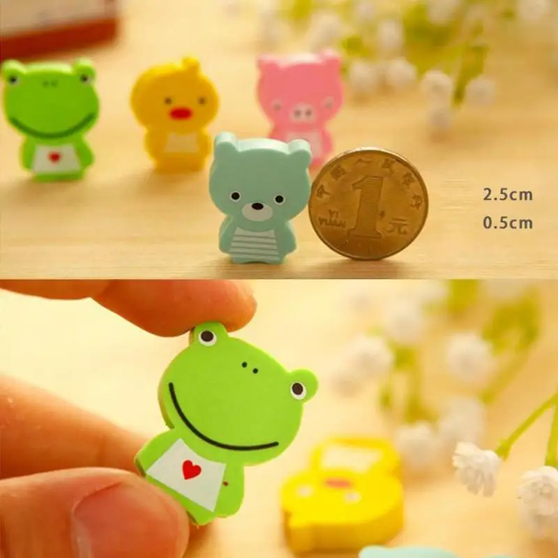 Kawaii лягушка Медведь свинья маленькая Желтая утка животное мини Ластик креативные канцелярские школьные канцелярские принадлежности конфеты цвета подарки 4 шт./упак