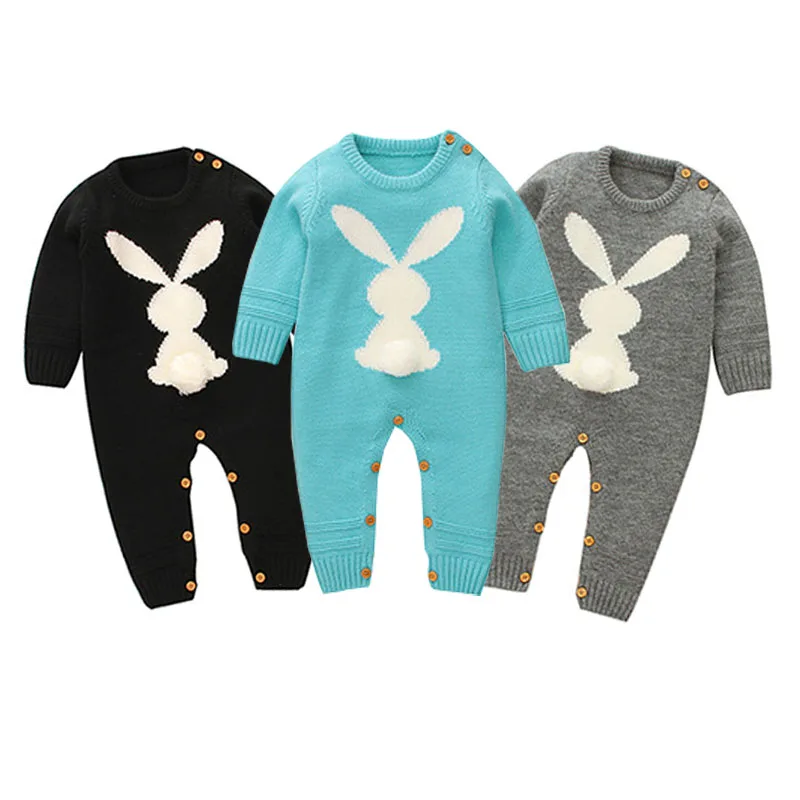 От 0 до 2 лет милые весенне осенние вязаные комбинезоны в рубчик для новорожденных