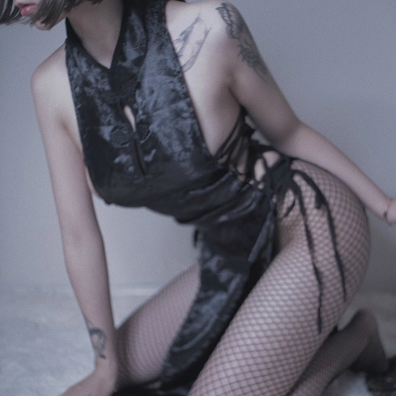 Жаккардовое элегантное платье Ципао пикантное Бандажное мини с разрезом форма