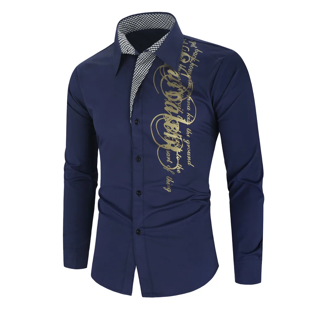 Роскошный золотистый и черный рубашка Для мужчин Slim Fit с длинными рукавами Camisa Masculina золотистый и черный Сорочка мужская, для общественных мест Для мужчин клуб нарядная рубашка - Цвет: Navy Blue