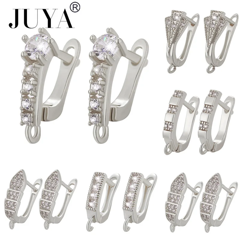

JUYA 10 Pcs\lot Luxury Earrings Hooks For Jewelry Making Cubic Zirconia Earring Settings Clasps DIY Handmade Jewelry Findings