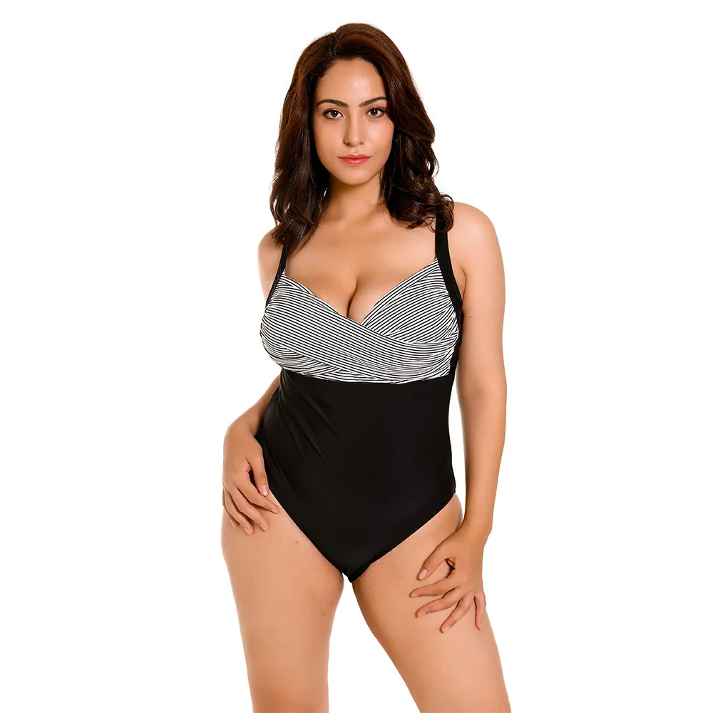 

2020 new sexy swimsuit women's v-neck straps plus fashionable plus size stitching swimwear