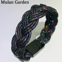 mg black glitter handmade weaving pu leather bracelets color punk bracelet women accessories jewelry girl gift