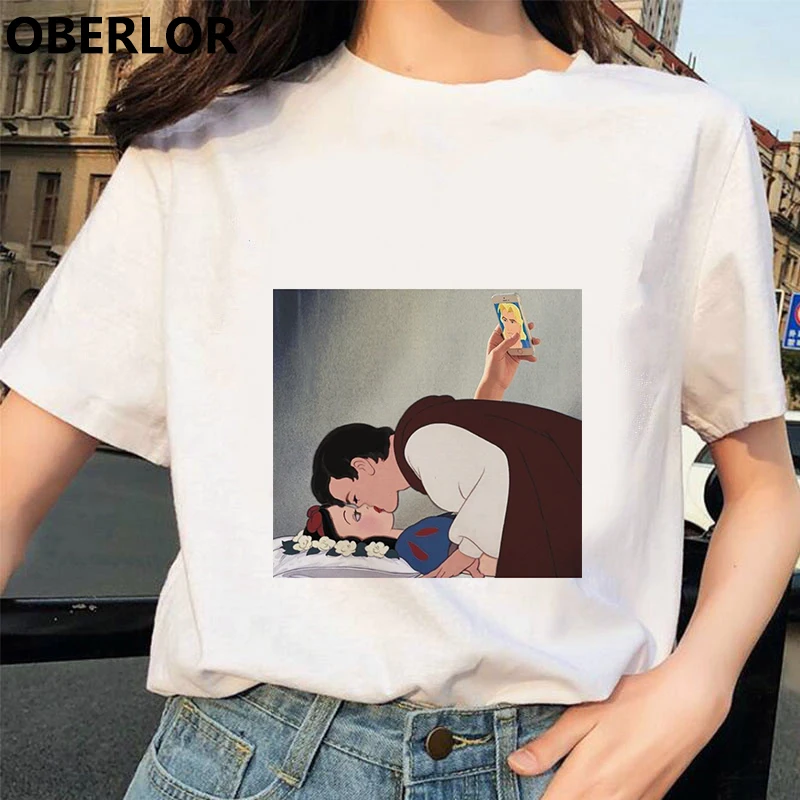 Camisetas Verano Mujer футболка принцессы с принтом Золушки женская летняя белая с коротким рукавом Harajuku Эстетическая одежда
