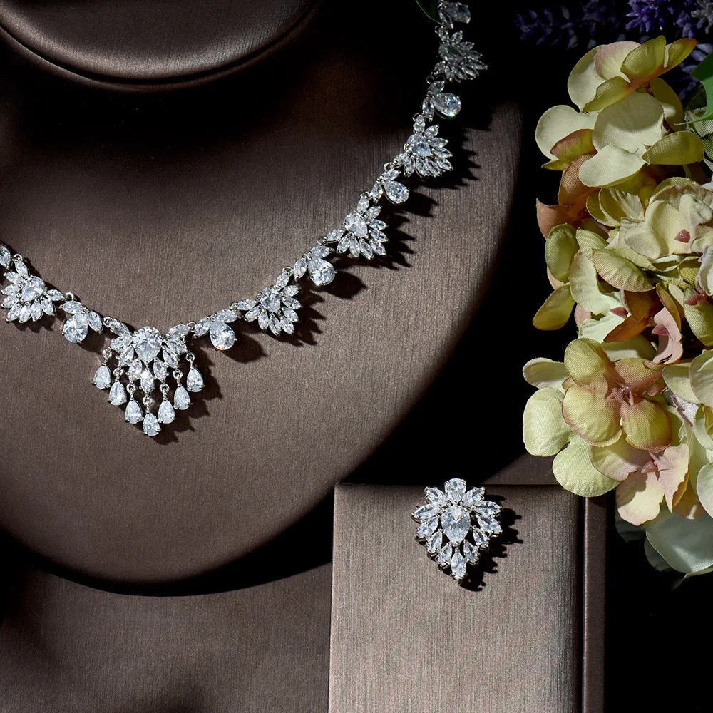 Роскошное ожерелье и серьги HIBRIDE из Дубая с кубическим цирконием свадебные