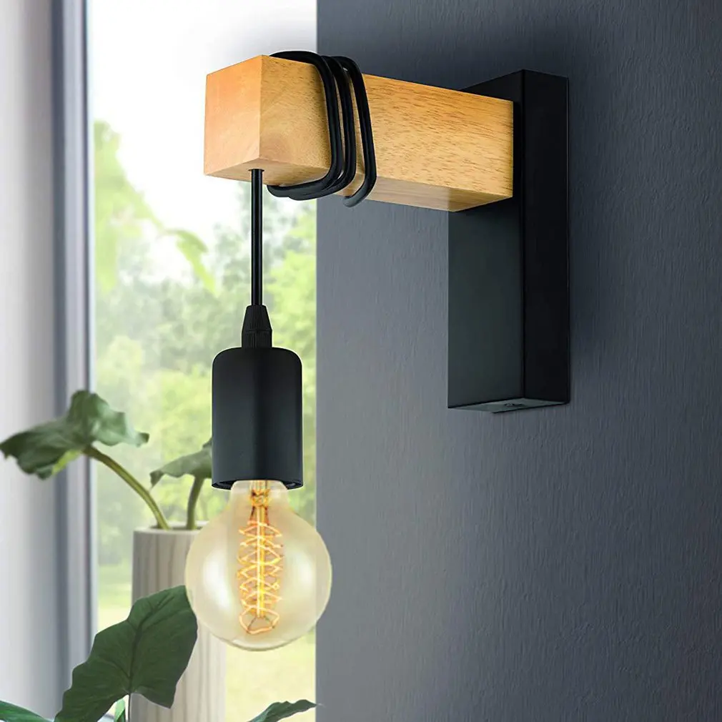 

Lron Wood Nordic Black E27 Wall Light Fixture Lampara Pared Stairs Led Light Lamps for Home Lampara De Pared