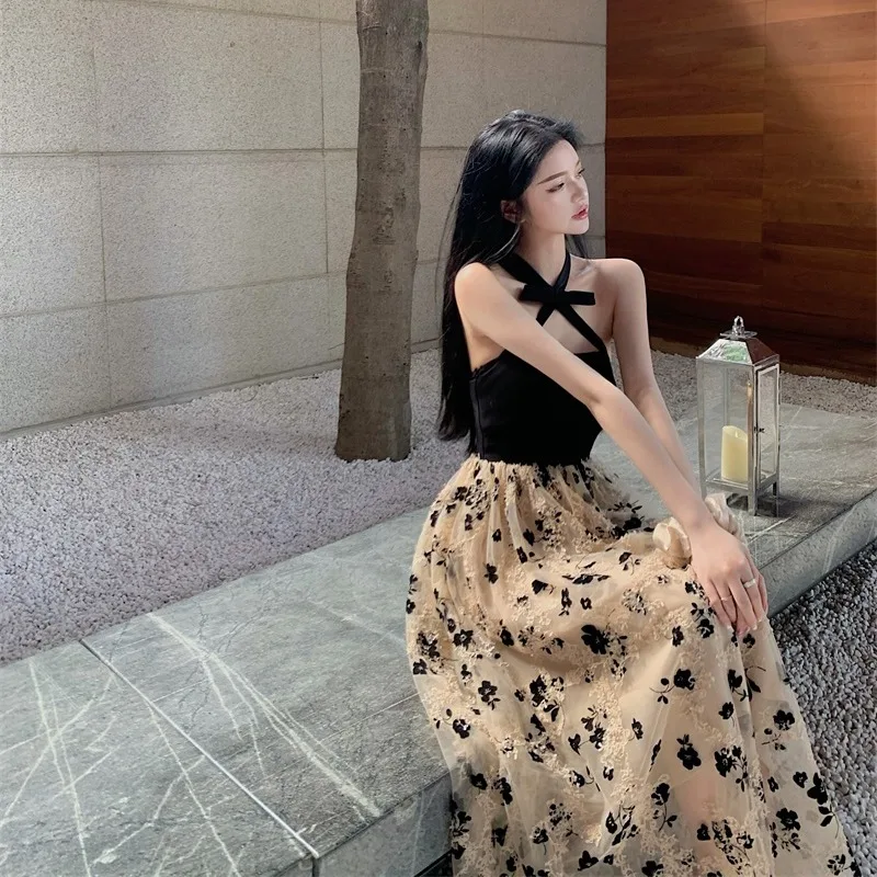 

One Piece Dress Kroean Floral Design Vintage Strap Dresses Women Sleeveless Sexy Midi Dresses Evening Party 2021 Summer Chic