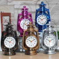 retro alarm clock kerosene lamp creative clock desktop craft ornament plastic oil light clock home living room decor supplies