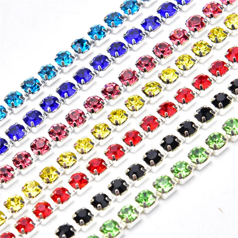 Набор для шитья из страз 4 мм 2 ярда цветная серебряная цепь со стразами плотная