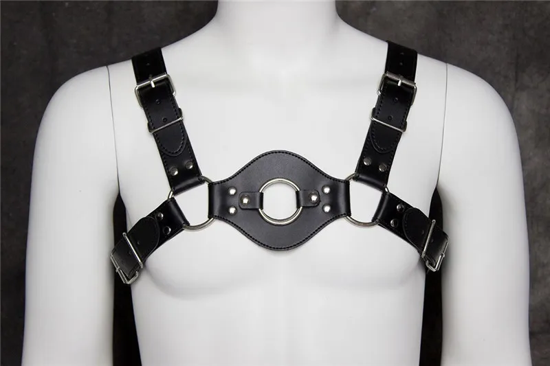 Мужской кожаный бондаж мужской Регулируемый грудь портупея с подтяжками черный