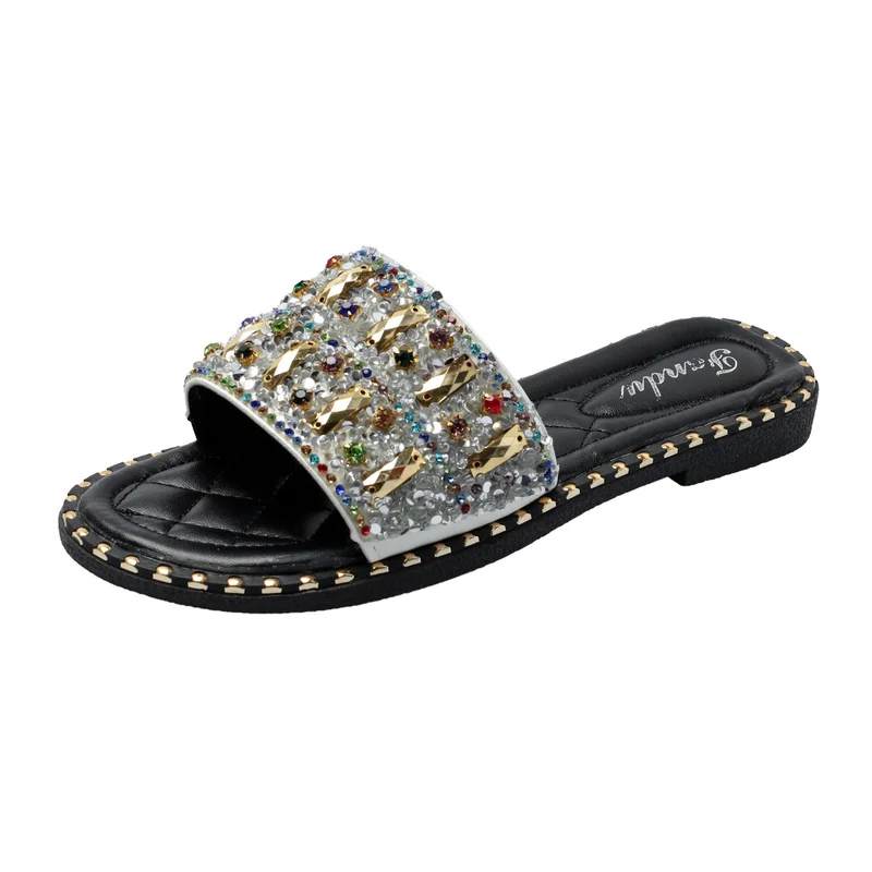

Women Sandals Round Head Shoes Metal Casual Sequins Female Fashion Slip on Shoes Ladies Style Footwear Gladiator Sandal Woman