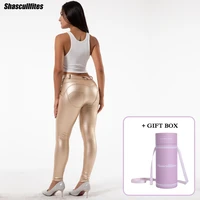shascullfites melody leather pants women butt lift gold leather trousers eco leather push up pants with gift box package