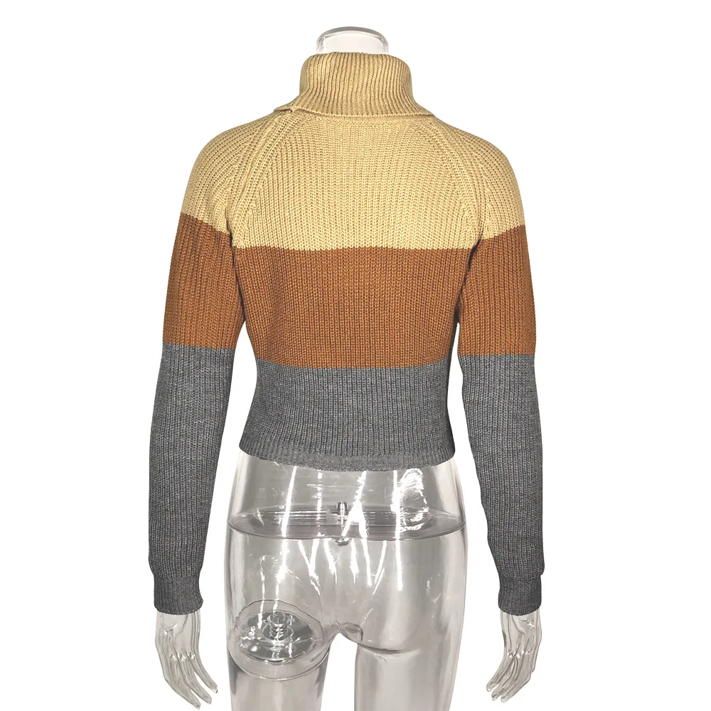 

Fashion Women's Turtlenecks Sweaters Striped Long Sleeve Knitted Pullovers Females Jumpers Cropped Sweaters Fall