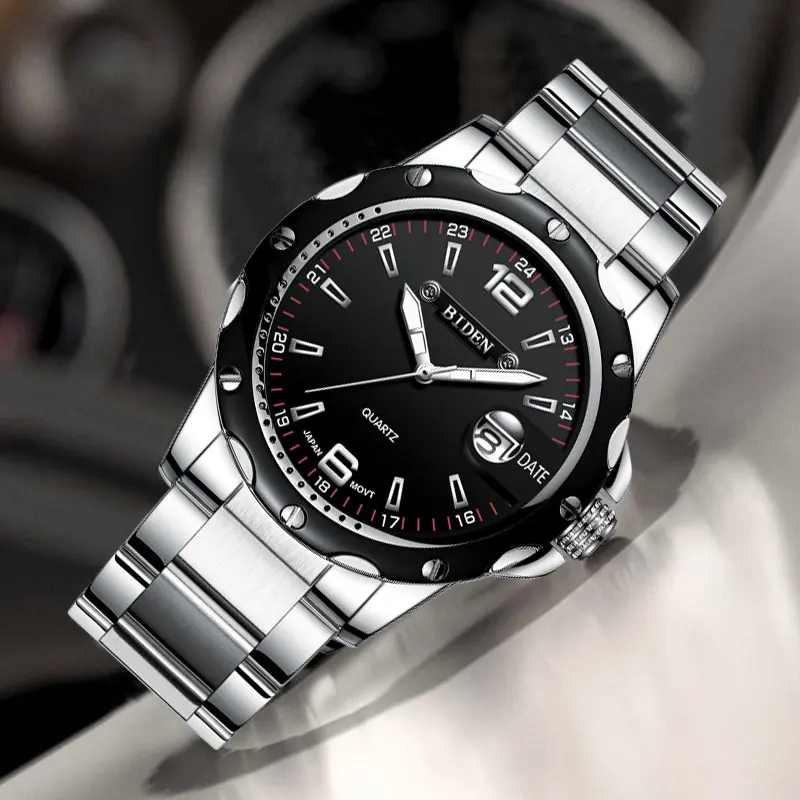 BIDEN Luxury Brand Calendar Quartz Business Men Watch Waterproof Stainless Steel Sport Wrist Man Clock relogio masculino | Наручные часы
