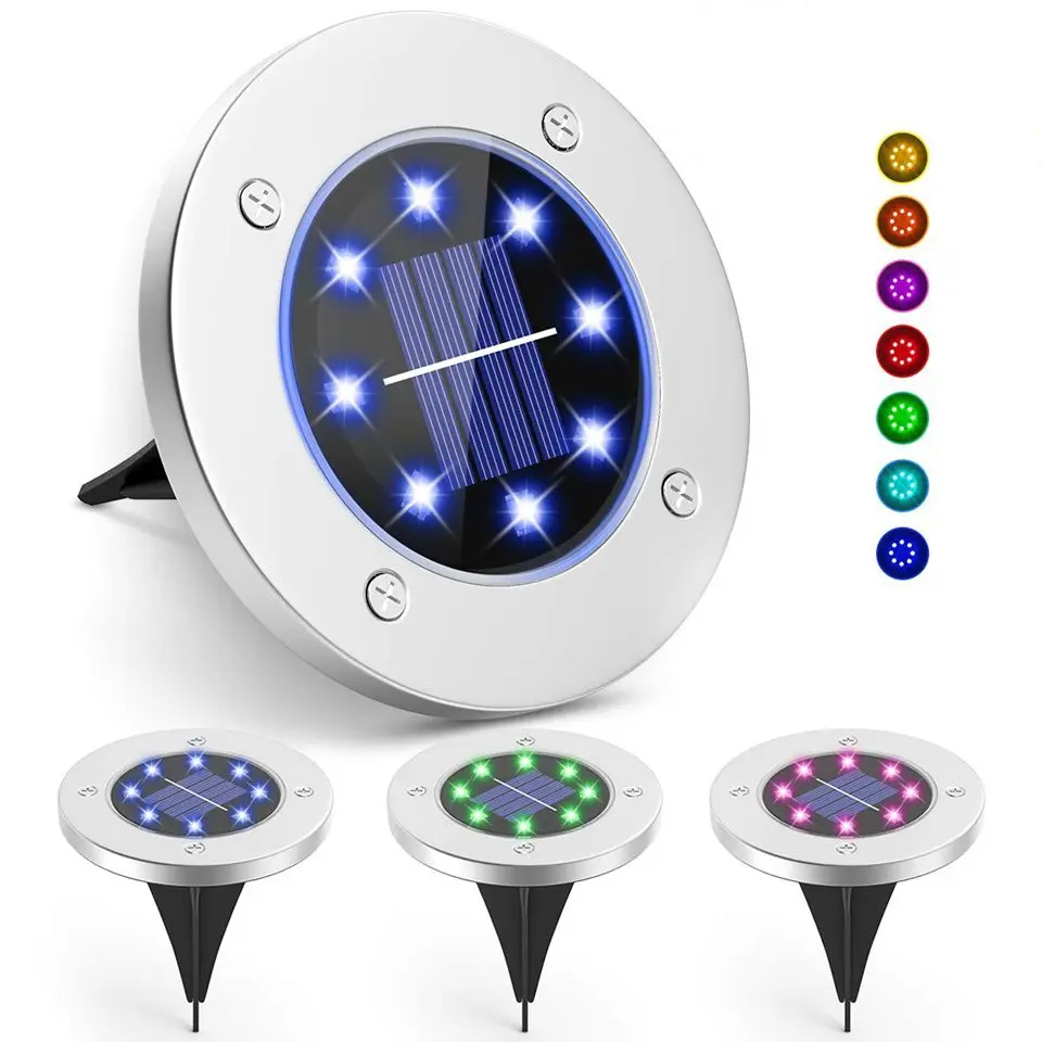 4 шт красочные преобразования RGB Солнечный из нержавеющей стали 8LED наземный