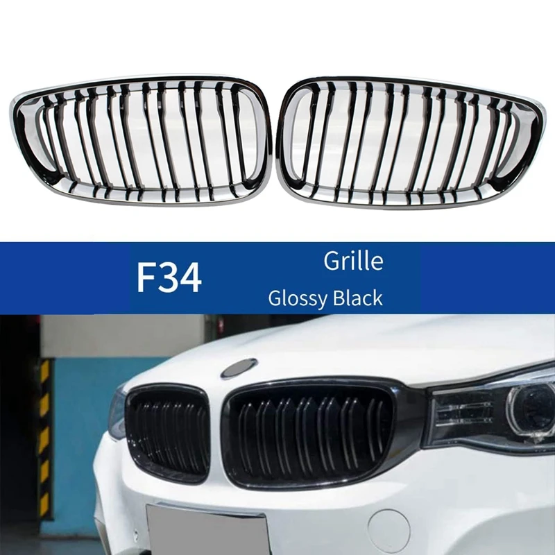 

Front Kidney Double Line Grille Sport Grill Replacement for-BMW F34 320I 328I 330I 335I 340I GT XDrive Chrome Black