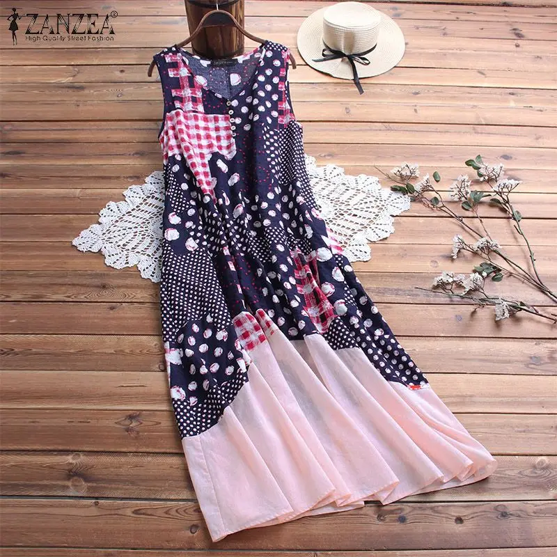 Платье ZANZEA женское длинное в богемном стиле вечерний сарафан без рукавов с