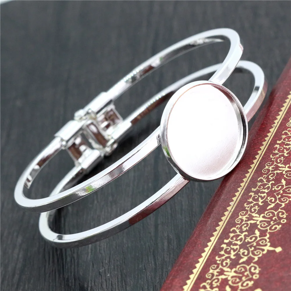 Высокое качество 20 мм посеребренный родиевый бронзовый браслет базовый пустые