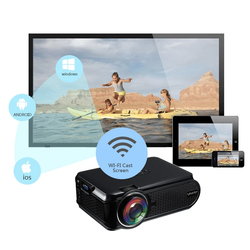 Светодиодный мини проектор 800x480P Android 6 0 Wi Fi Умный домашний кинотеатр HDMI USB аудио