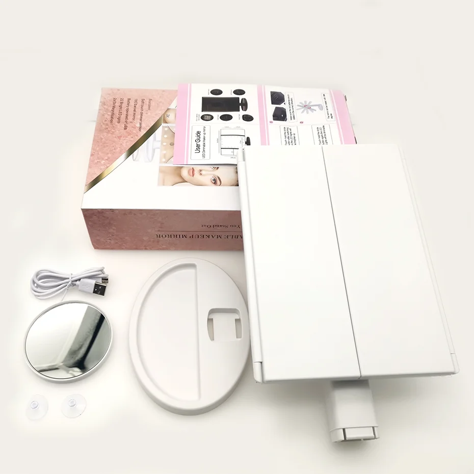

Lighted Vanity Mirror Makeup 22 LED lights,Trifold 10X/3X/2X Magnification,Touch Screen,Adjustable,Portable,Dual Power Supply