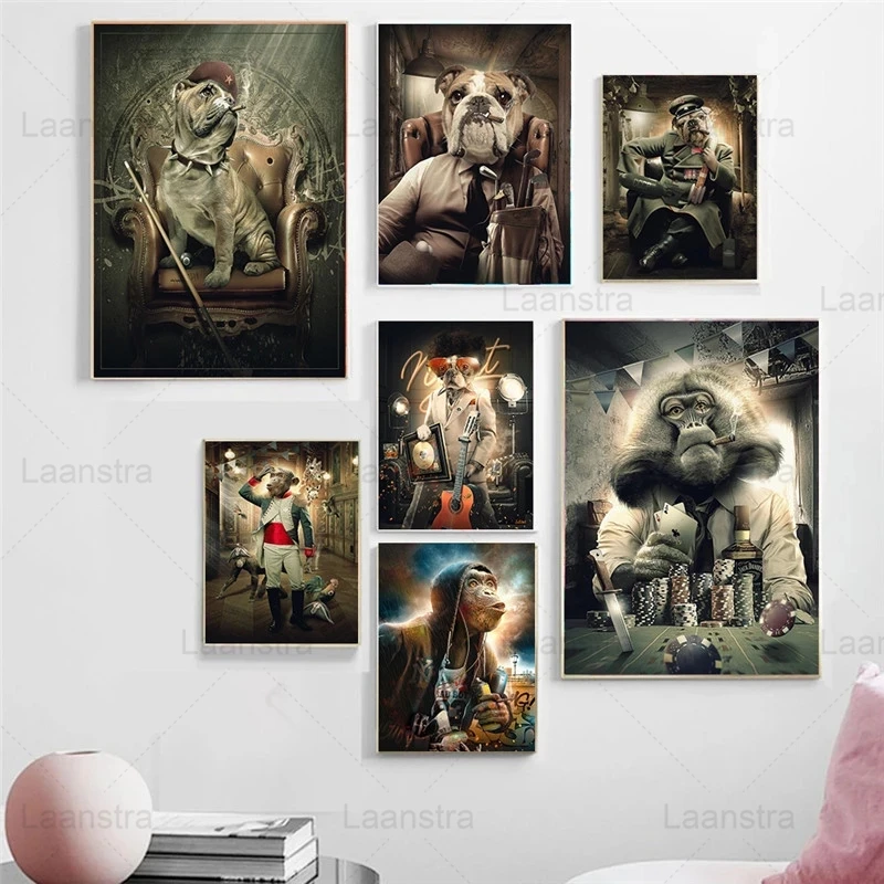 

Cool Creative Cosplay Animal Dog Orangutan Canvas Painting Modern Poster and Print Living Room Wall Art Home Decor Casino Decor