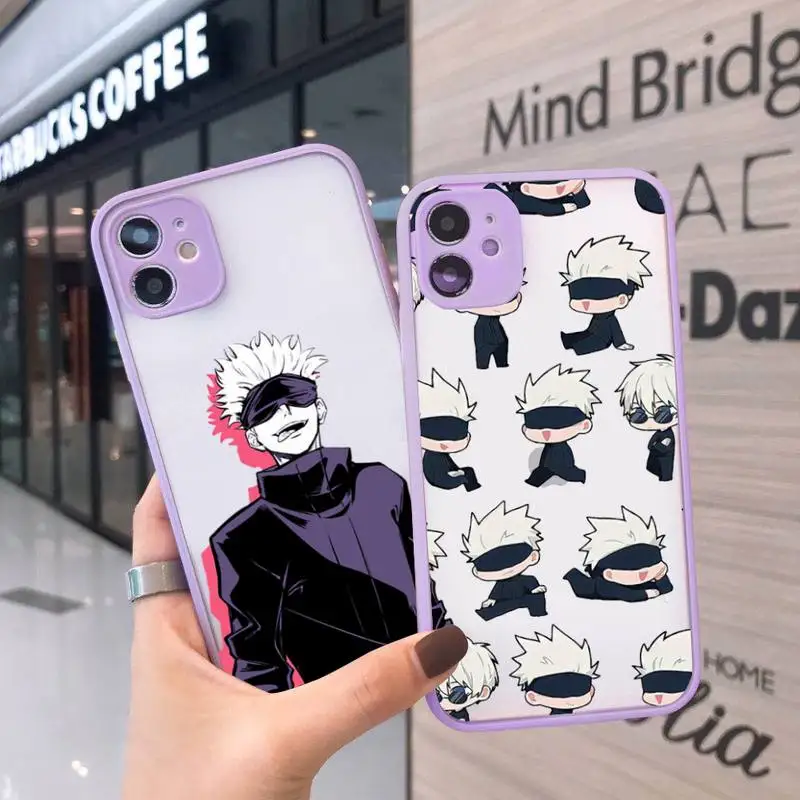

Animados Jujutsu Kaisen Phone Case For iPhone 12 11 Mini Pro XR XS Max 7 8 Plus X Matte transparent Purple Back Cover