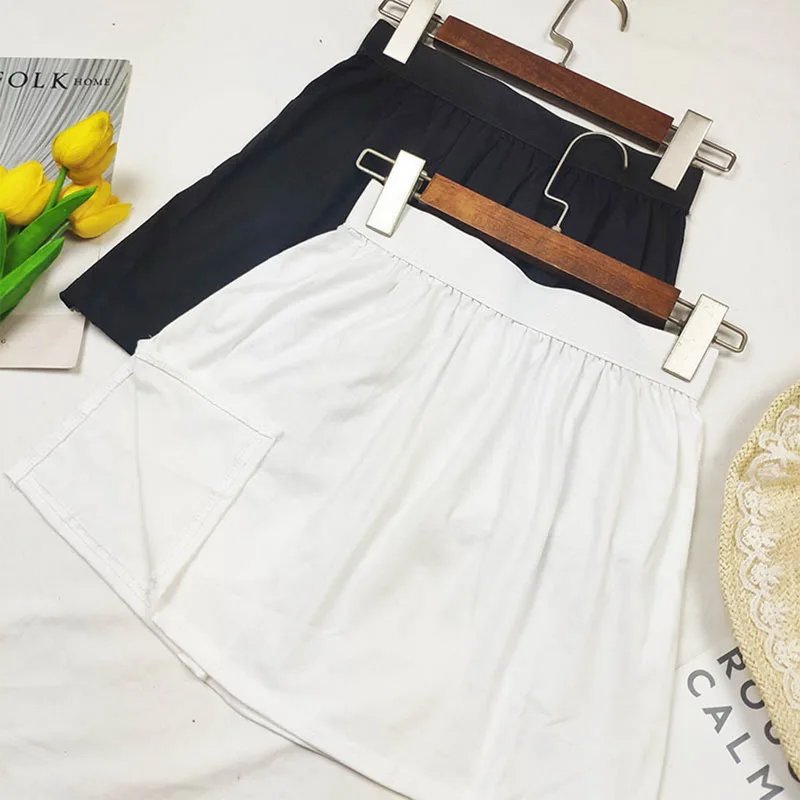 

Korean Womens A-Line Flared Curved Fake False Hem Button Down Solid Color Elastic Waist Detachable Skirt Decorative Waist Apron