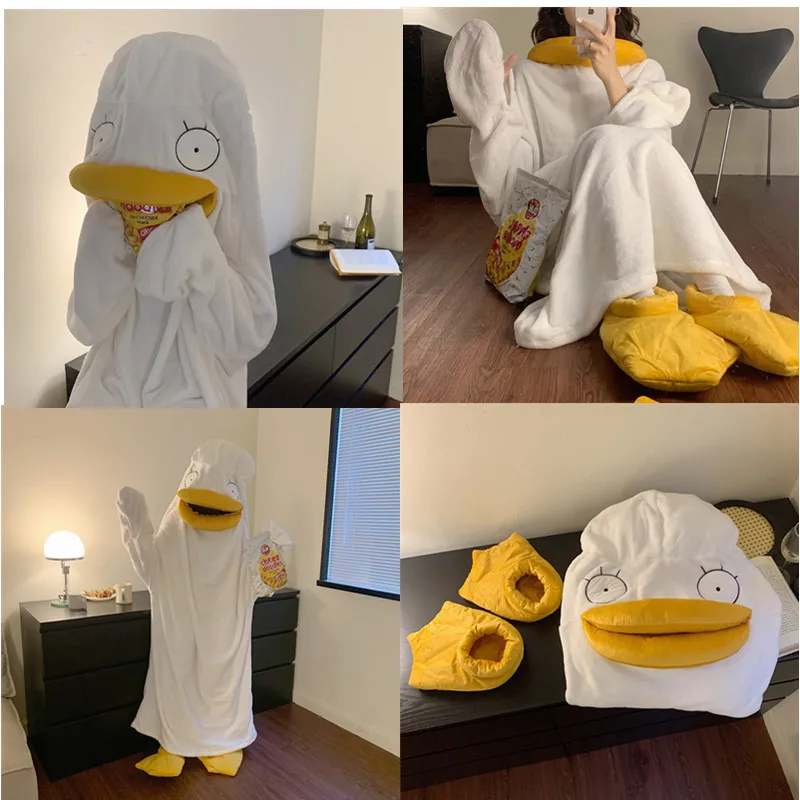 

Милая сетчатая ночная рубашка знаменитости Взрывная забавная фланелевая Домашняя одежда с капюшоном теплая Пижама кавайная отправка обув...